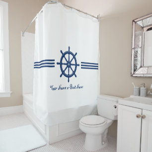 Nautical Ships Wheel Helm jouw naam of Boat Douchegordijn
