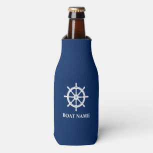 Nautical Ships Wheel Helm jouw tekst of Boat Name Flesjeskoeler