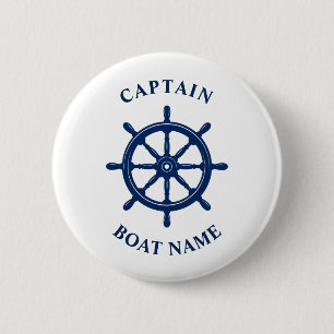 Nautical Ships Wheel Helm Kapitein Boat Name Navy Ronde Button 5,7 Cm