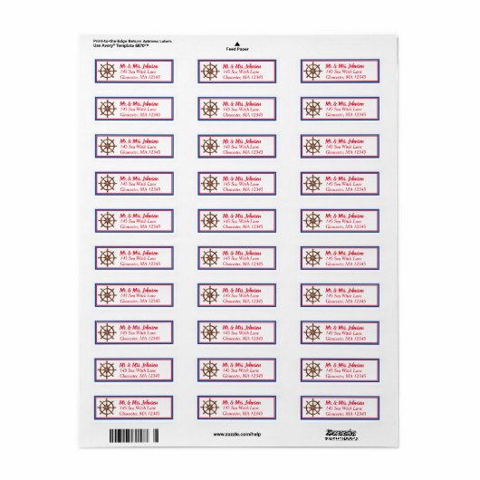 Nautical Ships Wheel - Red White en Blue Address Etiket (Full Sheet)