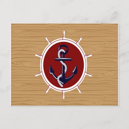 Nautical Ships Wheels Anchor on Wood Grain Briefkaart (Voorkant)