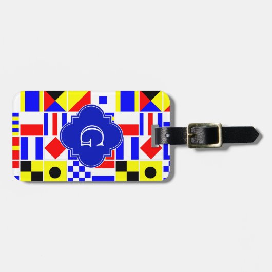 Nautical Signal Flags Royal Quatrefoil Monogram Bagagelabel (Voorkant horizontaal)