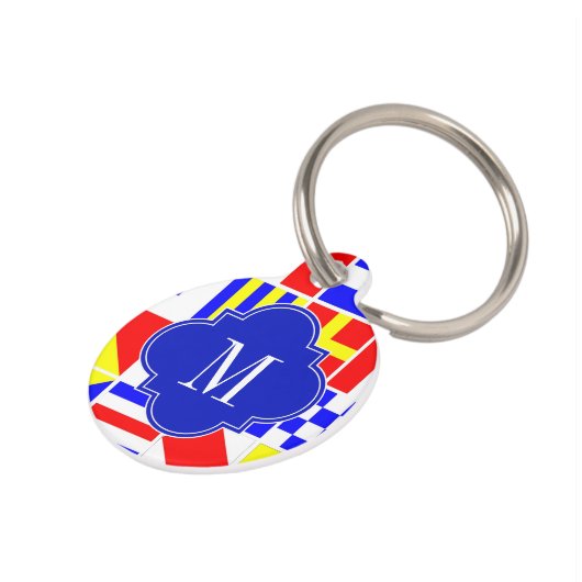 Nautical Signal Flags Royal Quatrefoil Monogram Huisdierpenning (Zijkant)