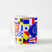 Nautical Signal Flags Royal Quatrefoil Monogram Koffiemok (Voorkant links)
