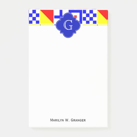 Nautical Signal Flags Royal Quatrefoil Monogram Post-it® Notes (Voorkant)