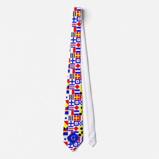 Nautical Signal Flags Royal Quatrefoil Monogram Stropdas (Voorkant)