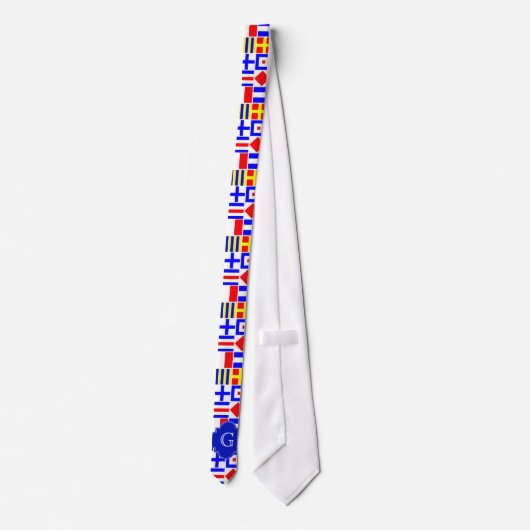 Nautical Signal Flags Royal Quatrefoil Monogram Stropdas (Achterkant)