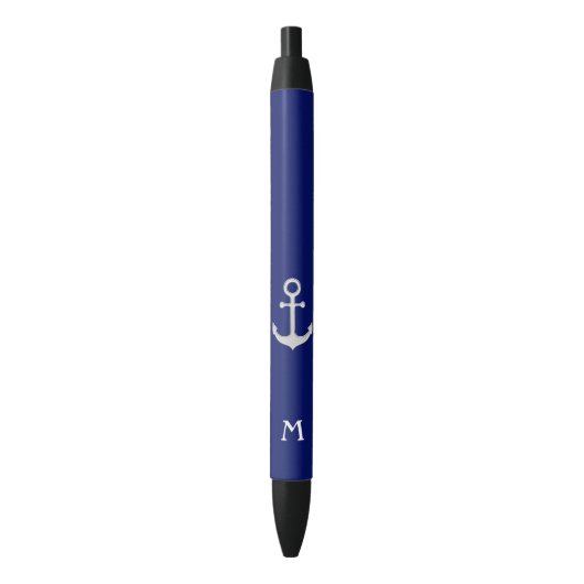 Nautical Silver Anchor en Monogram Zwarte Inkt Pen (Voorkant Verticaal)