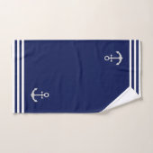 Nautical Silver Anchor & Stripes on Navy Blue Bad Handdoek (Handdoek)
