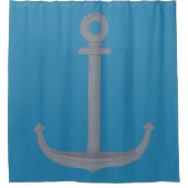Nautical Silver Grey Anchor op Blue Shower Curtain Douchegordijn (Voorkant)