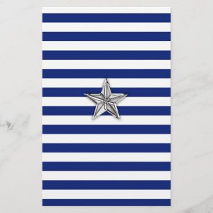 Nautical Silver Star op blauwe strepen Briefpapier