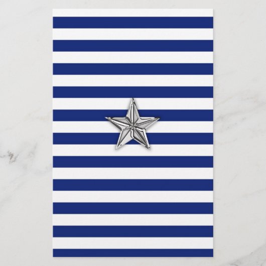 Nautical Silver Star op blauwe strepen Briefpapier (Voorkant)