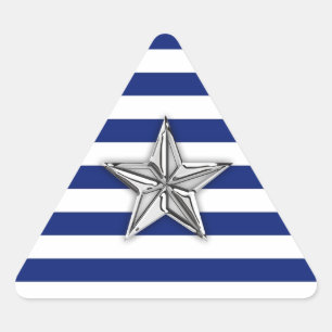 Nautical Silver Star op blauwe strepen Driehoek Sticker