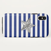 Nautical Silver Star op Navy Stripes Pattern Case-Mate iPhone Case (Achterkant (horizontaal))