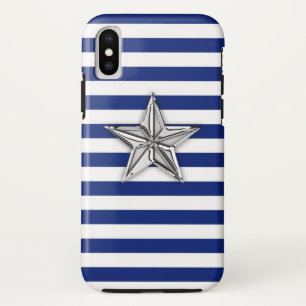 Nautical Silver Star op Navy Stripes Pattern iPhone XS Hoesje