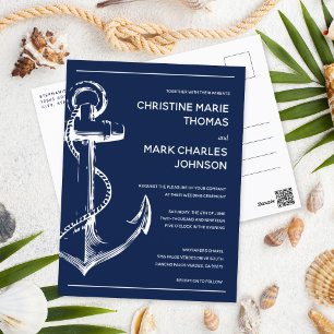 Nautical Sketch Anchor Wedding Navy Briefkaart