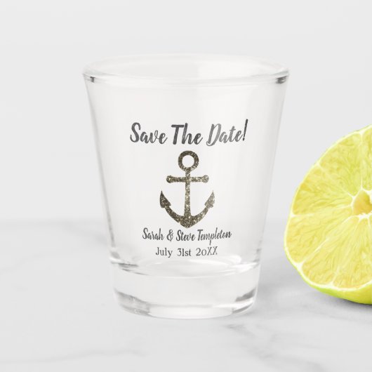 Nautical Sparkle Wedding sparen de Datum Shot Glas (Voorkant)