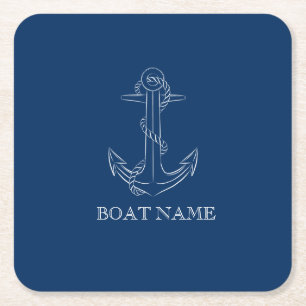 Nautical Spirit Anchor Navy Blue Vierkante Kartonnen Onderzetter