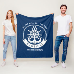 Nautical Spirit Anchor, Wiel, Navy Blue Fleece Deken
