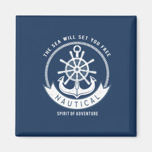 Nautical Spirit Anchor, Wiel, Navy Blue Magneet