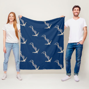 Nautical Spirit Anchors Dolphin Navy Blue Fleece Deken