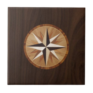 Nautical Star Dark Wood Marquetry Kijk uit Tegeltje