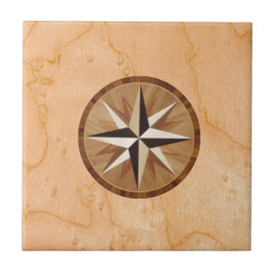 Nautical Star Light Wood Marquetry look Tegeltje