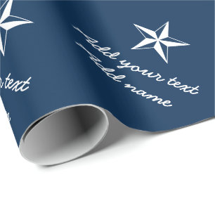 Nautical star navy blue en white personalized cadeaupapier