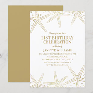 Nautical Starfish Beach Adult 21st Birthday Party Kaart