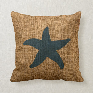 Nautical Starfish in Deep Zee Blue en omgekeerd Kussen