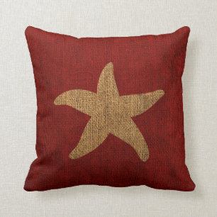 Nautical Starfish in Rustic Red and Burlap look Kussen