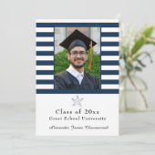 Nautical Starfish Modern Navy White stripe Aankondiging (Staand voorkant)