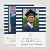 Nautical Starfish Modern Navy White stripe Aankondiging (Voorkant / Achterkant)