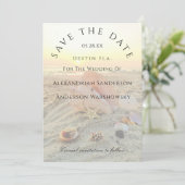 Nautical Starfish Name Beach Sunset Save the Date Kaart (Staand voorkant)