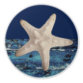 Nautical Starfish Navy Blue Beach Keramische Knop (Voorkant)
