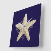 Nautical Starfish Navy Blue-minimalist Vierkante Klok (Hoek)