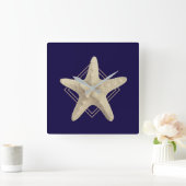 Nautical Starfish Navy Blue-minimalist Vierkante Klok (Huis)