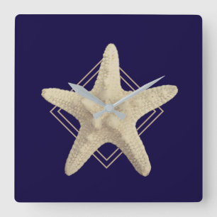 Nautical Starfish Navy Blue  Vierkante Klok
