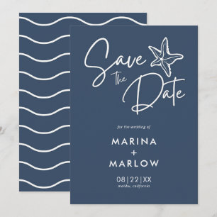 Nautical Starfish Navy White Stripe Wedding Save T Save The Date