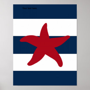 Nautical Starfish print rood, marjoin en wit