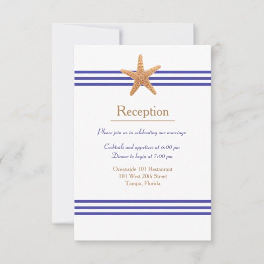 Nautical Starfish - Reception Invitation Kaart (Voorkant)