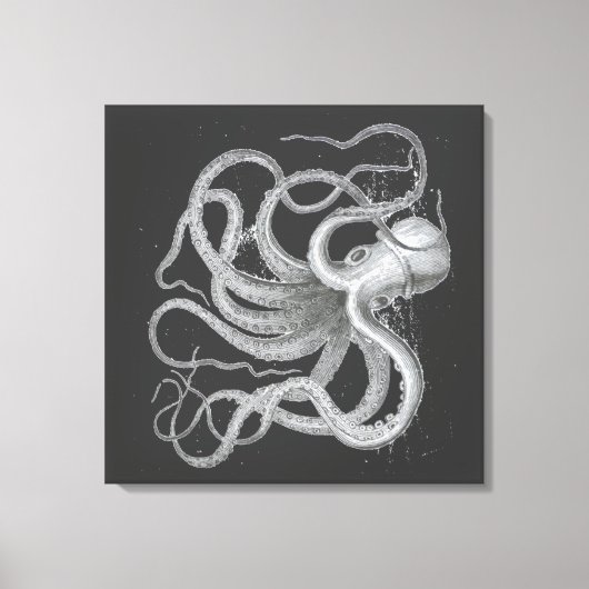 Nautical Steampunk Octopus  Kraken Draken Drawing Canvas Afdruk (Voorkant)