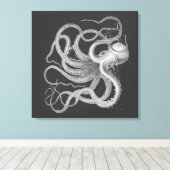 Nautical Steampunk Octopus  Kraken Draken Drawing Canvas Afdruk (Insitu (Houten vloer))