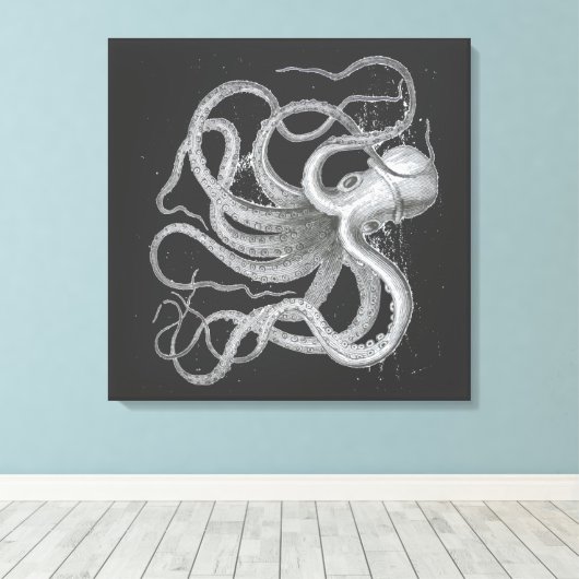 Nautical Steampunk Octopus  Kraken Draken Drawing Canvas Afdruk (Insitu (Houten vloer))