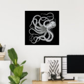 Nautical Steampunk Octopus  Kraken Draken Drawing Poster (Thuiskantoor)