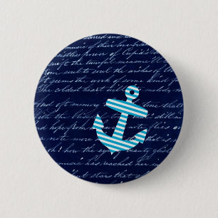 Nautical Stripe anchor handschrift Ronde Button 5,7 Cm