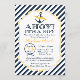 Nautical Stripe Baby Boy Douche Uitnodiging
