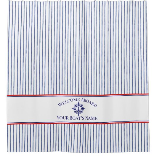  Nautical Stripe Monogram Boat Name Shower Curtain Douchegordijn (Voorkant)