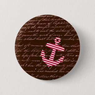 Nautical Stripe Red anchor Ronde Button 5,7 Cm