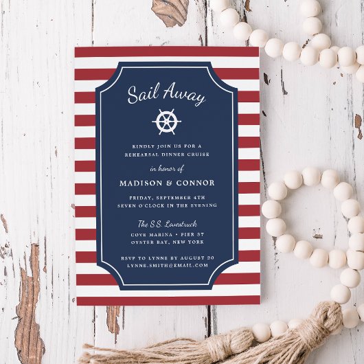 Nautical Stripe Rehearsal Dinner Invitation Kaart